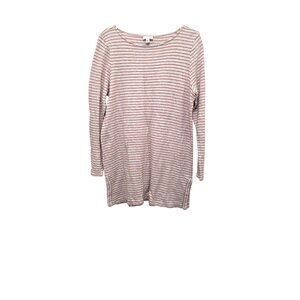 J. Jill Womens Striped Long-Sleeve Boat Neck Tunic Top Cotton Size L Orange/Whit